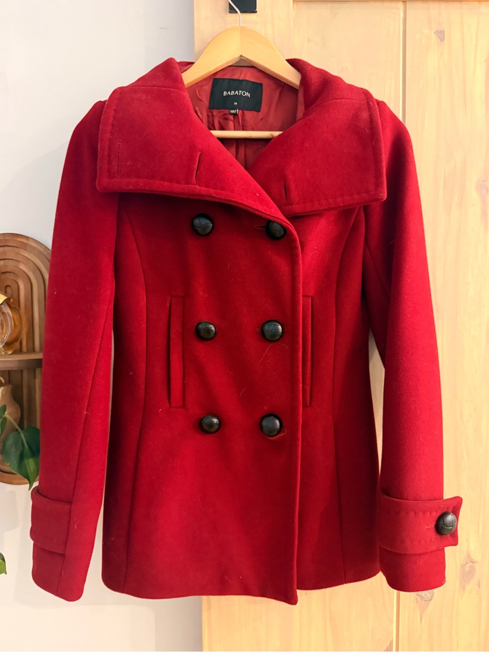 Babaton Crimson Double-Breasted Wool-Blend Peacoat